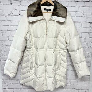 Ellen Tracy Puffer Faux Fur Collar Duck Feather Down Winter Cream White Coat XL
